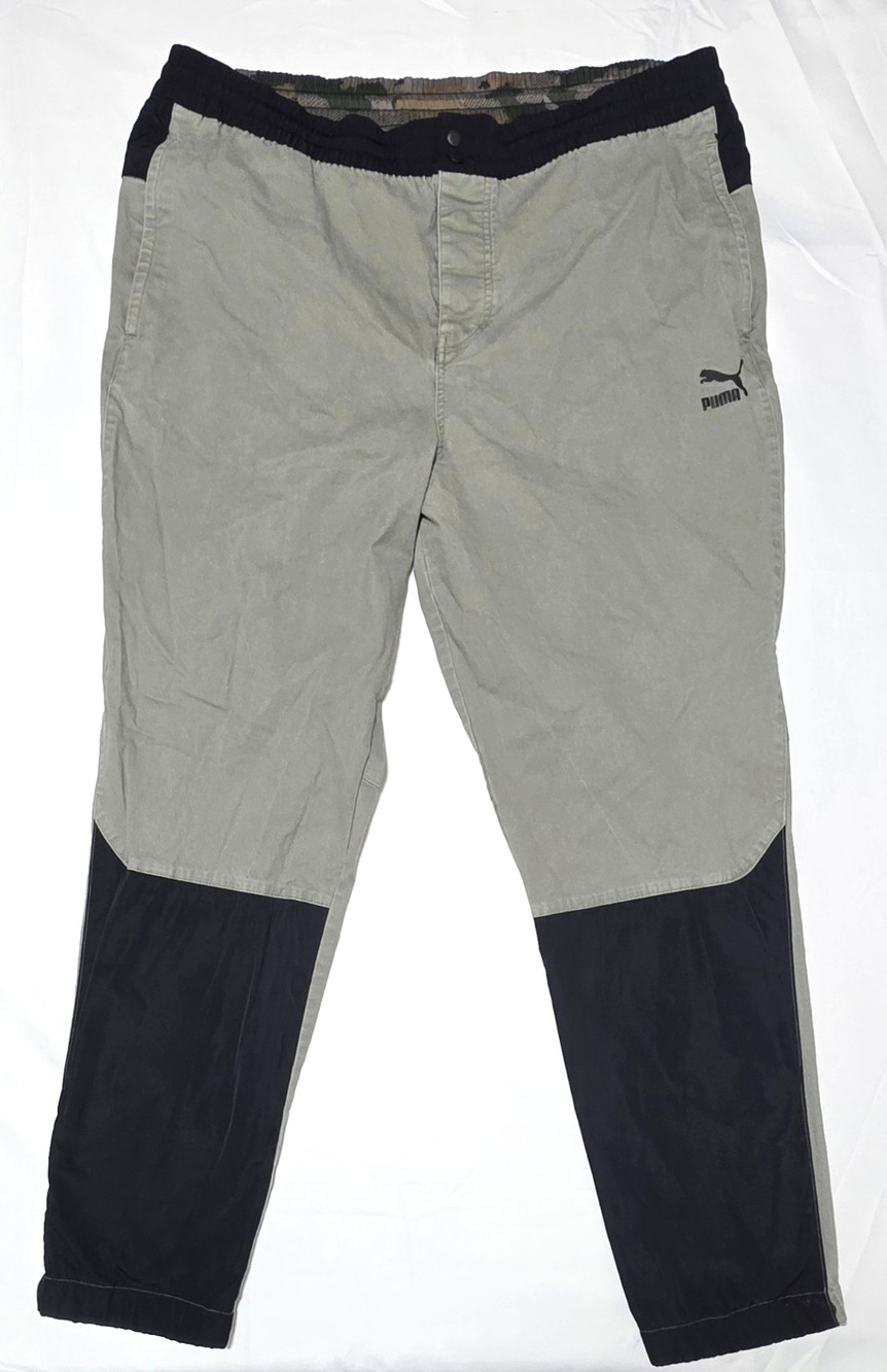 Puma Pants Mens XL Green Black Colorblock Cargo Joggers Cotton Camo Liner 572851